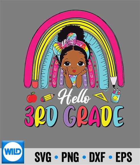 Hello 3rd Grade Black Girl Rainbow Back To School Svg Back To School