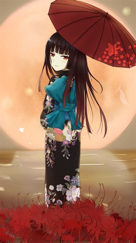 Download 750x1334 Anime Girl Kimono Japanese Outfit Wallpapers For