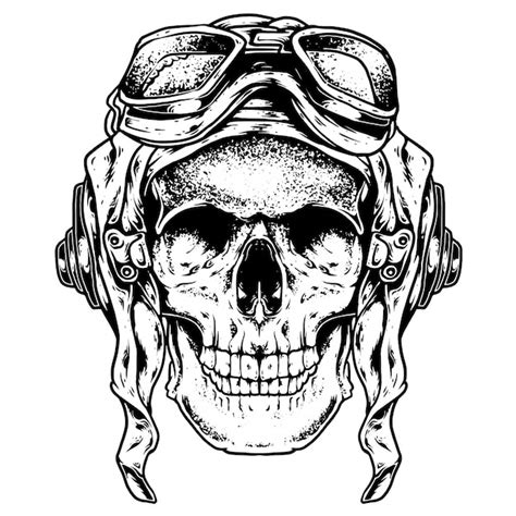 Premium Vector Pilot Skull Engraving Illustration