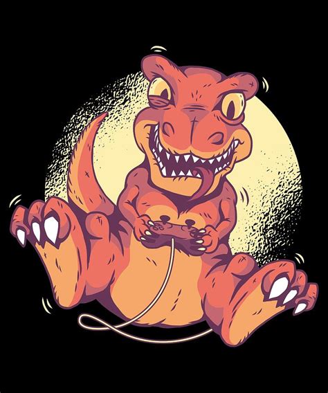 Gamer Dino Dinosaur Digital Art By Cute And Funny Animal Art Designs