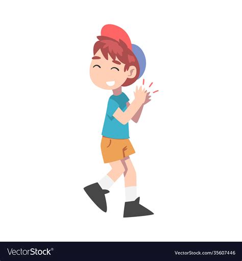 Cute Little Boy Clapping His Hands Joyful Kid Vector Image