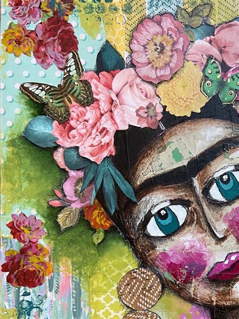 eclectic frida kahlo art a beautiful mixed media collage art etsy