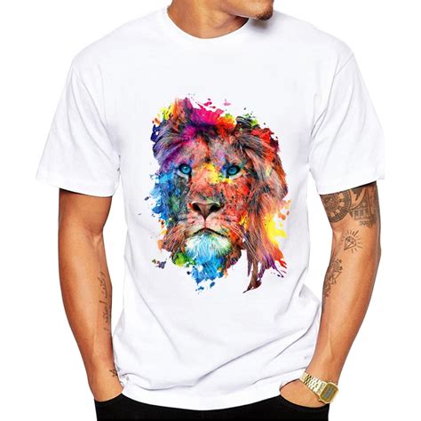 New 2019 Summer Fashion Colorful Lion Design T Shirt Mens High Quality