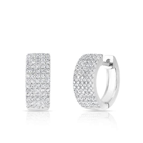 14k White Gold Pave Diamond Huggie Earrings Earrings