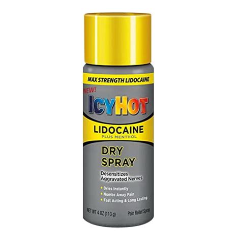 Icy Hot Lidocaine Plus Menthol Pain Relief Dry Spray Max Strength 4