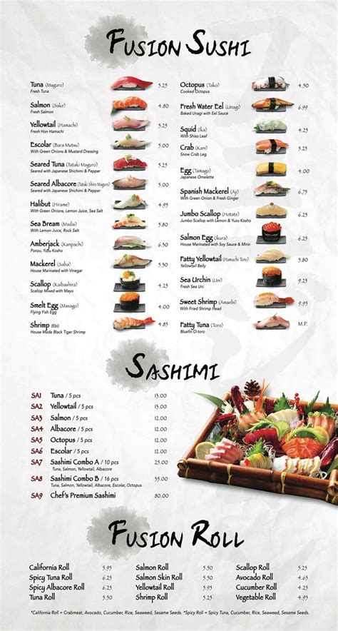 Menu Fusion Sushi Japanese Restaurant Manhattan Beach And Long