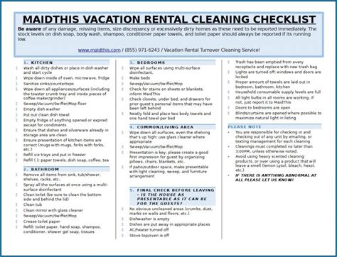 √ Free Cleaning Checklist Template For Vacation Rental Checklist