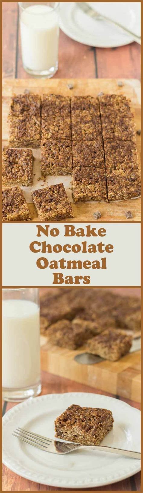 Pour into a greased 9×13 pan and cool in the fridge. No Bake Chocolate Oatmeal Bars - Neils Healthy Meals