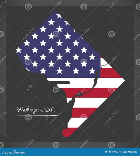 Washington Dc Map With American National Flag Illustration Stock Vector