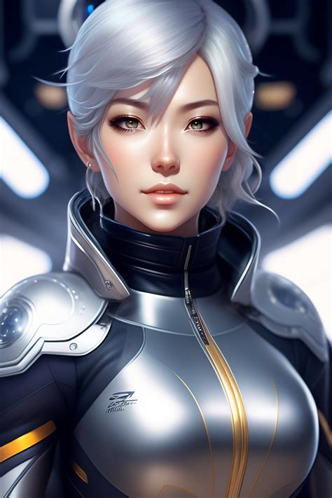 Lexica Realistic Sci Fi Anime Female With Silver Hair In A Space
