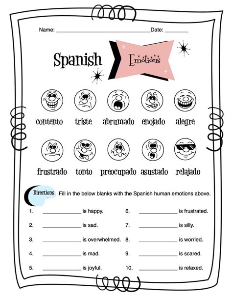 Spanish Human Emotion Words Worksheet Packet Made By Teachers