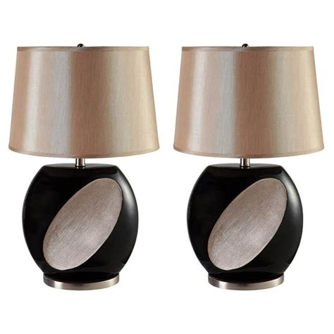 Elegant Table Lamp In Black And Beige Set Of 2