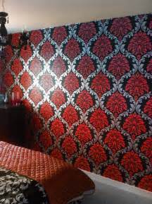 Designer Damask Wallpaper Red Silver Black Feature Wall