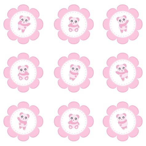 Panda Girl On Pink Flower Frame Cartoon Illustration For