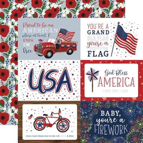 America The Beautiful Double Sided Cardstock 12x12 4x6 Journaling Cards