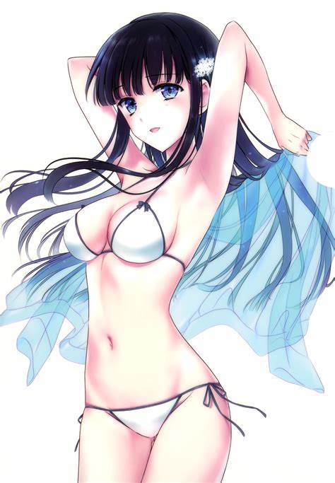Wallpaper Illustration Long Hair Anime Girls Blue Eyes Cartoon Black Hair Cleavage