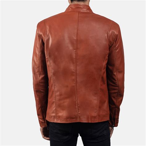 Mens Ionic Tan Brown Leather Biker Jacket