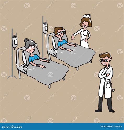 Doctor And Nurse Visit Patients On Ward Cartoon Stock Vector