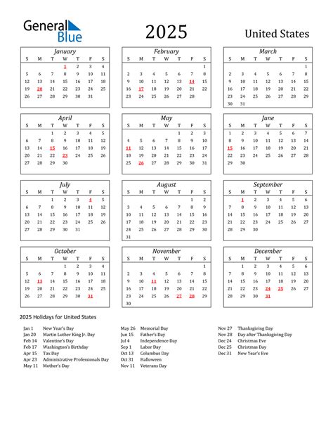 2025 United States Calendar With Holidays