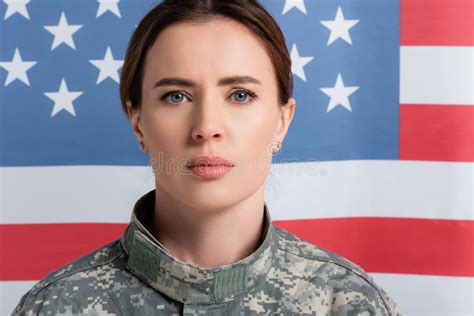 Woman In Military Uniform On Grey Stock Photo Image Of Footwear