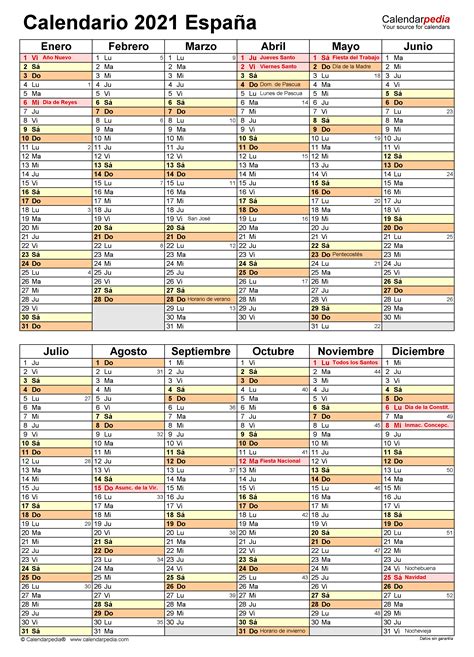 Calendario 2021 En Word Excel Y Pdf Calendarpedia