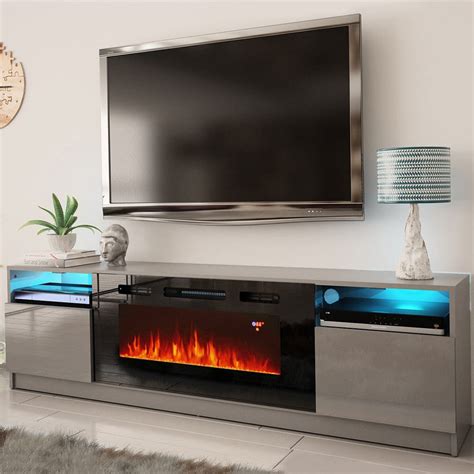 York 02 Gray Electric Fireplace Modern 79 Tv Stand By