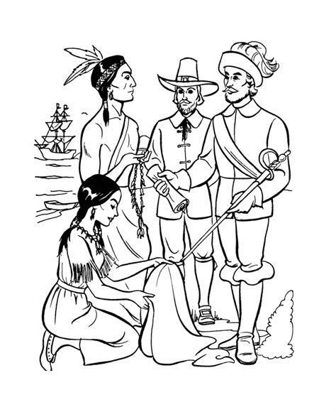 Thanksgiving Indian And Pilgrim Coloring Pages