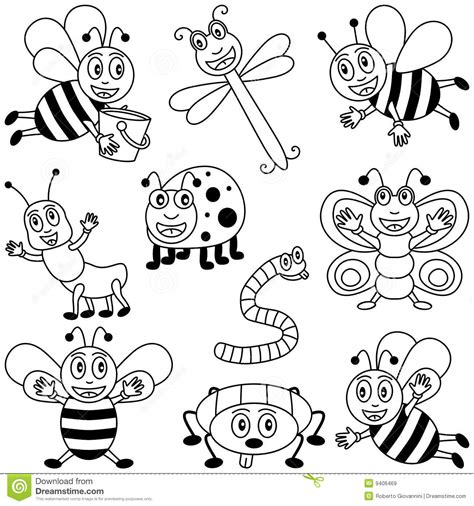 Warmer weather means insects of all kinds. Coloring Insects for Kids stock vector. Image of animals - 9406469