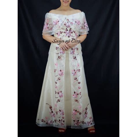 Filipiniana Off Shoulder Long Gown Handpainted Shopee Philippines