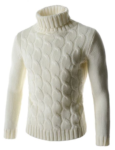 Showblanc Sbtn01 Man Easy Fit Chunky Cable Textured Knit Turtleneck
