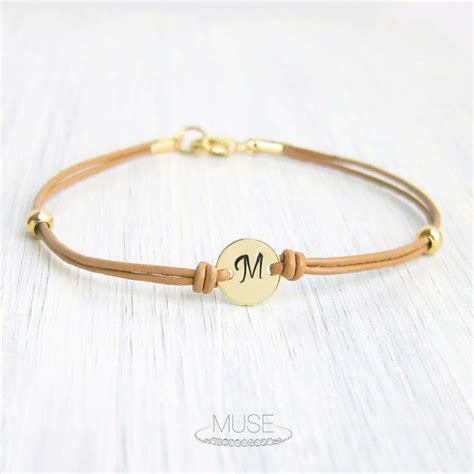 Monogram Leather Bracelet Personalized Initial By Musebylam