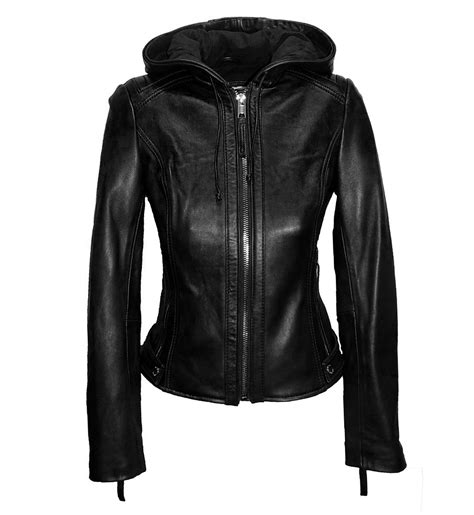 Womens Leather Jacket Black Hood Lambskin Jacket Coats Jackets And Vests