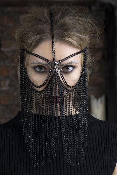 Face Chain Mask Black Head Chain Burning Man Mask Face Veil Etsy