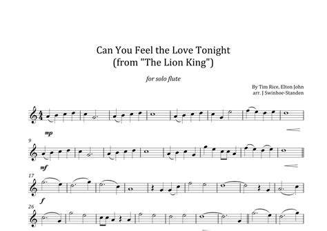 Can You Feel The Love Tonight Arr J Swinhoe Standen Sheet Music