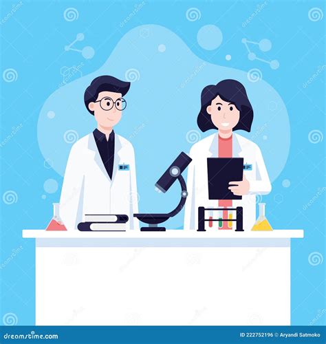Vector Illustration Of Scientists Men And Woman Working At Science Lab Stock Vector