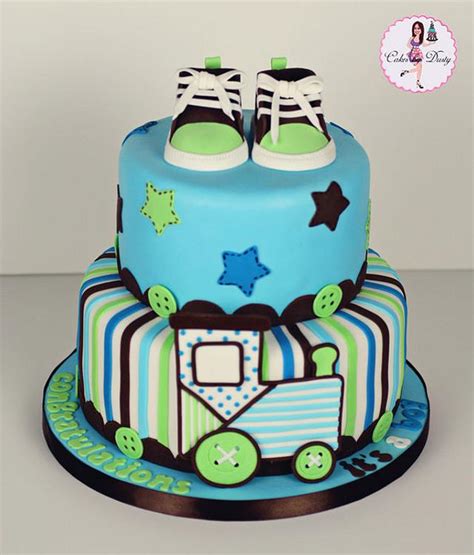 Train Baby Shower Cake Decorated Cake By Dusty Cakesdecor
