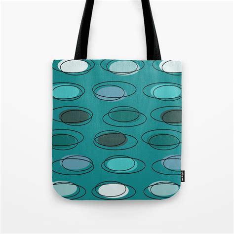 Mid Century Modern Ovals Scribbles Teal Tote Bag By Kay Cordingly