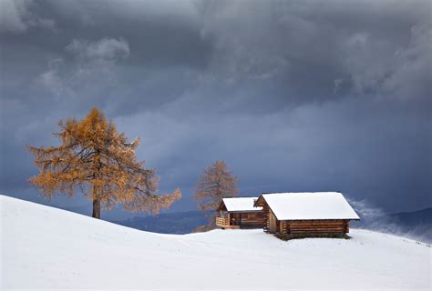 Wallpaper Landscape Trees Snow Winter Sky Hut Outdoors