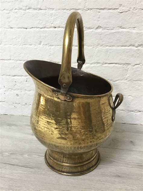 Vintage Large Solid Brass Coal Scuttle Bucket Vinterior