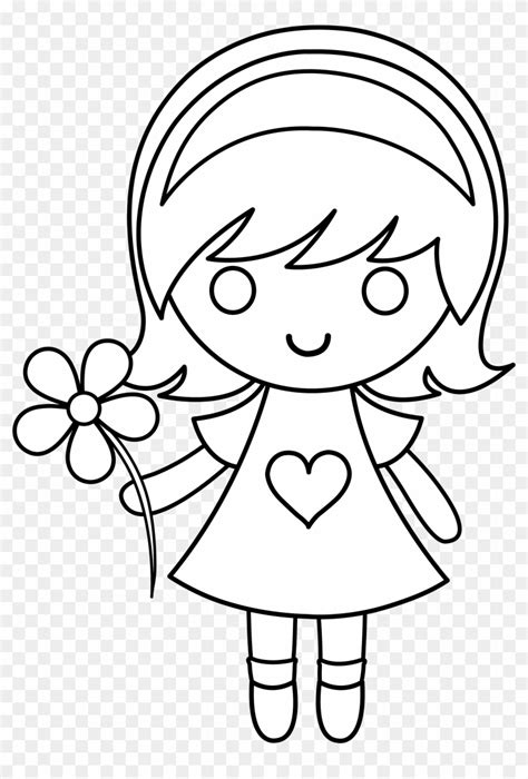 Daisy Girl Colorable Line Art Little Girl Drawing Hd Png Download