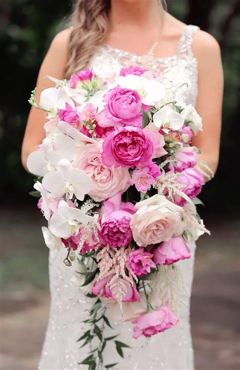 Pink And White Orchid Rose Cascading Bouquet