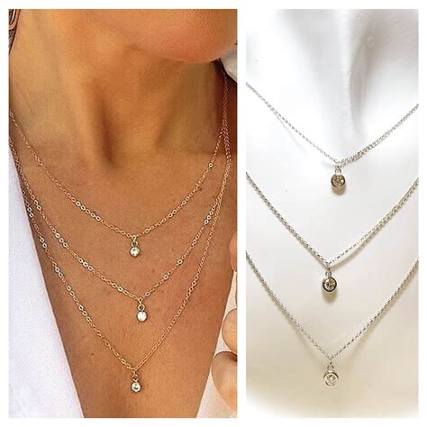 3 layer diamond necklace | Necklace, Silver necklace, Diamond necklace