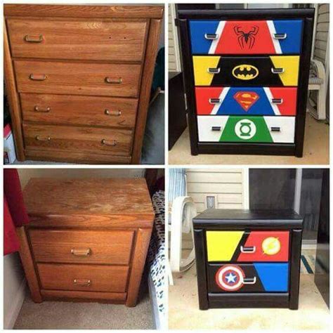 Diy super hero kids bedroom. Superhero dresser and nightstand | Superhero room ...