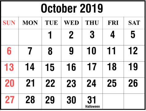 Free October 2019 Printable Calendar Template In Pdf Excel Word
