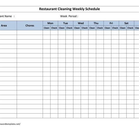 Free Printable Blank Cleaning Schedule
