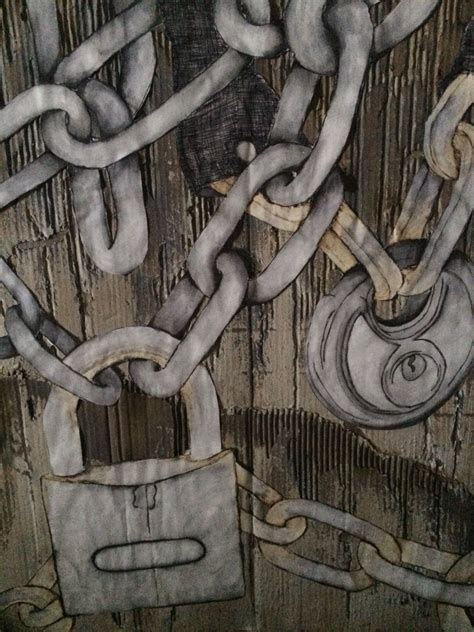 Gcse Art Final Piece Weathered Locks And Chains On Corrugated Burnt