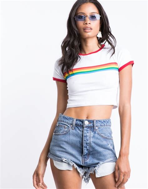 Rainbow Cropped Ringer Tee Tops Tunic Tops Cute Crop Tops