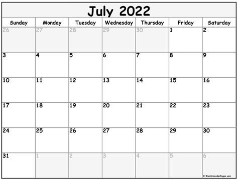 July 2022 Calendar Free Printable Calendar
