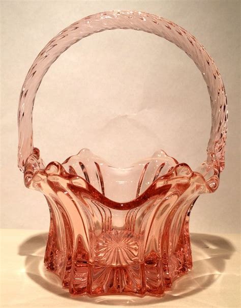 Vintage Fenton Pink Glass Basket Etsy Glass Collection Crystal Glassware Fenton Glassware