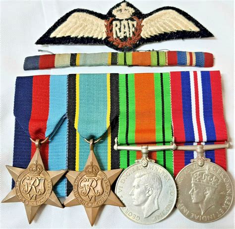 Ww2 British Royal Air Force Medal Group Ribbon Bar And Pilots Wing Badge